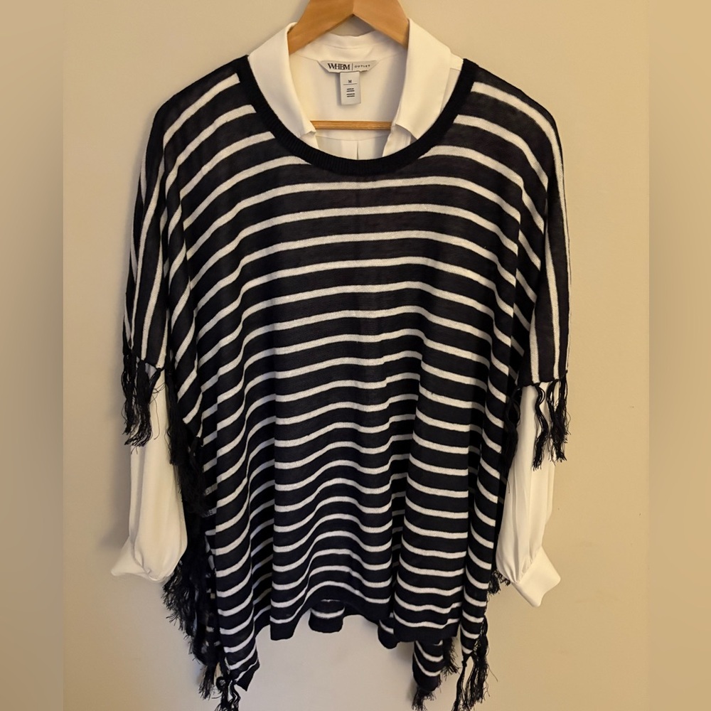 Talbots Navy and White Striped Poncho